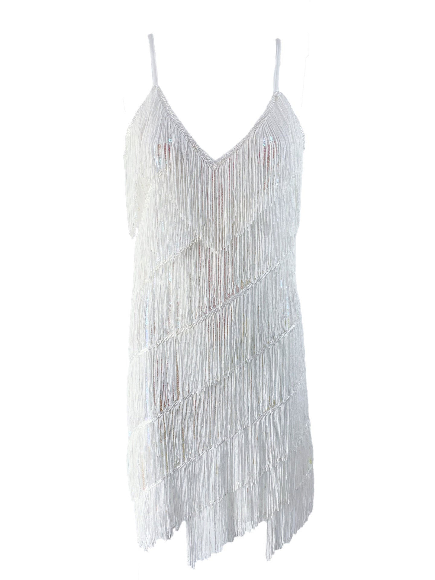 Sequined Fringe Latin Dance Dress with Suspenders