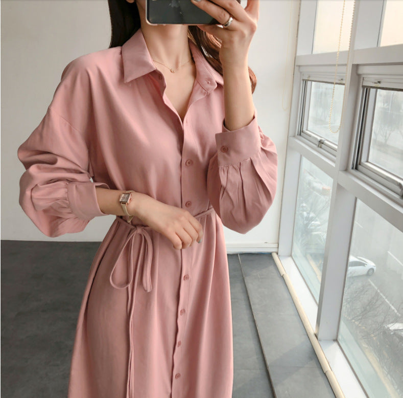 Women's Over-the-knee Mid-length Shirt Tie Dress