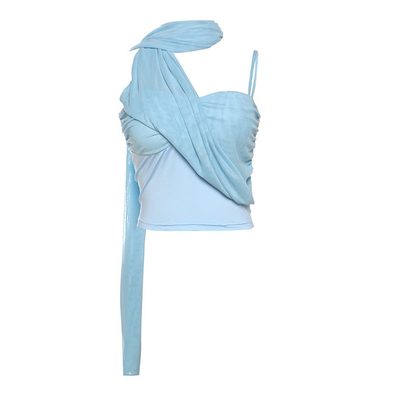 Stitching Single-shoulder Suspender Slim Top For Women