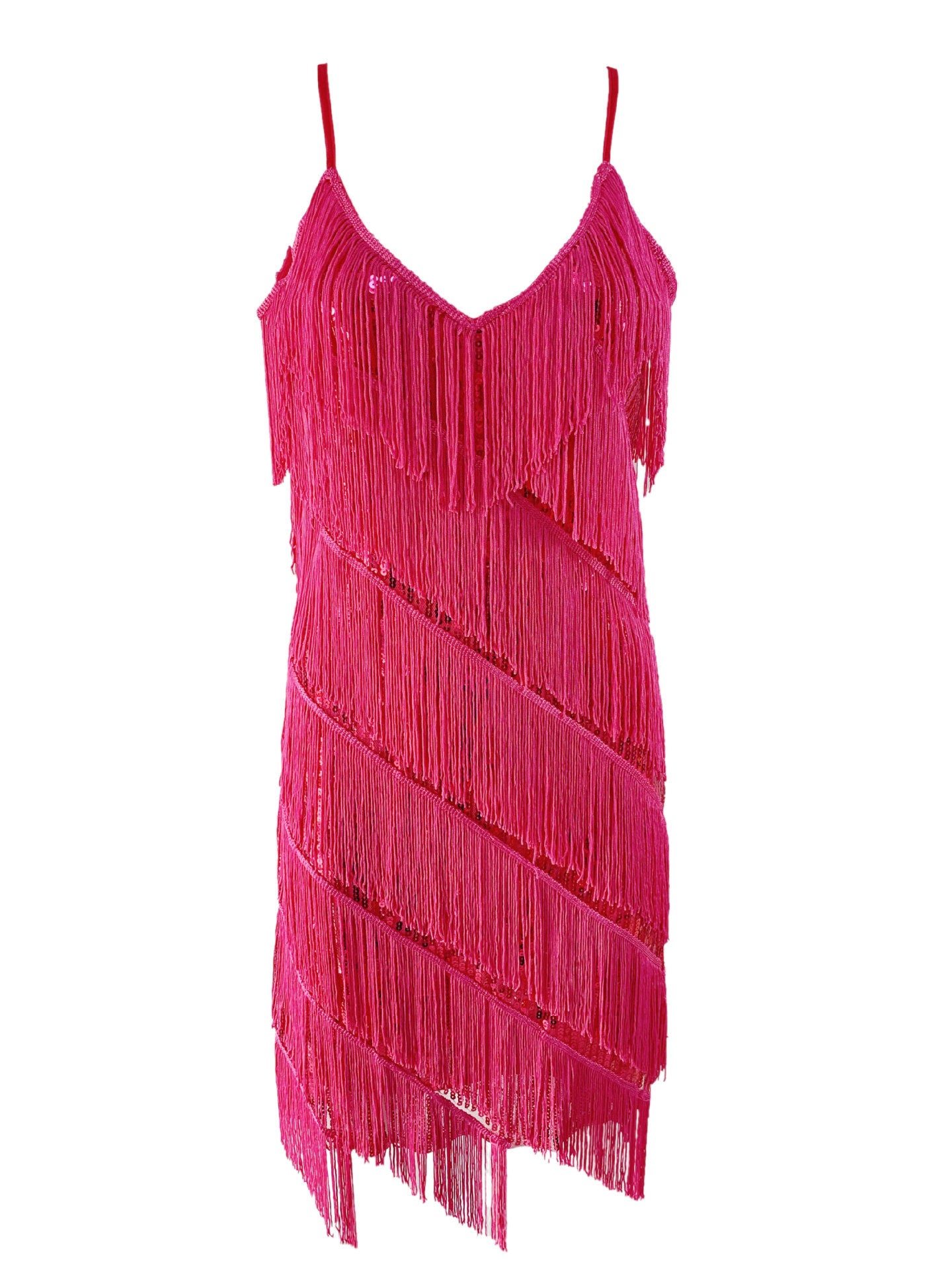 Sequined Fringe Latin Dance Dress with Suspenders
