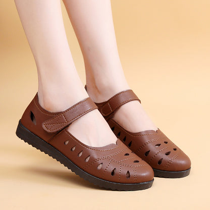 Hollow Breathing Comfortable Flat Soft Bottom Middle-aged And Elderly Sandals