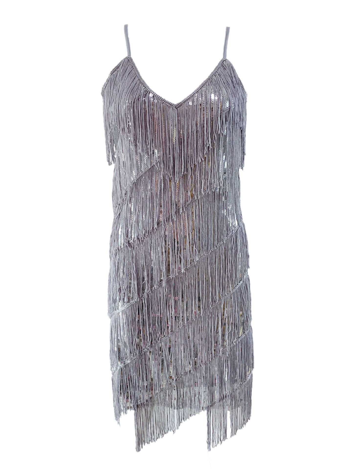 Sequined Fringe Latin Dance Dress with Suspenders