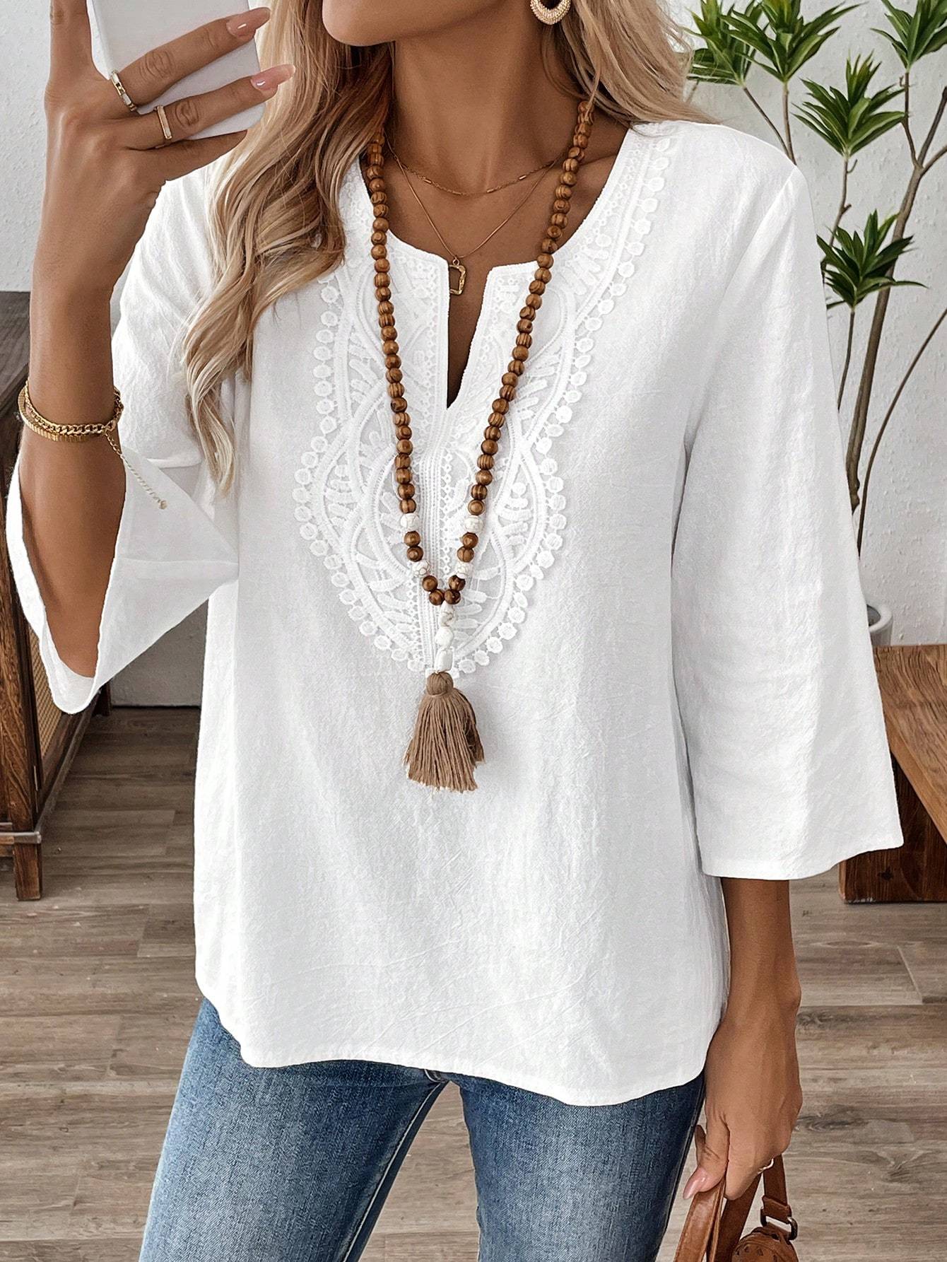 Vorteva Women’s Solid Color V-Neck Long Sleeve Blouse