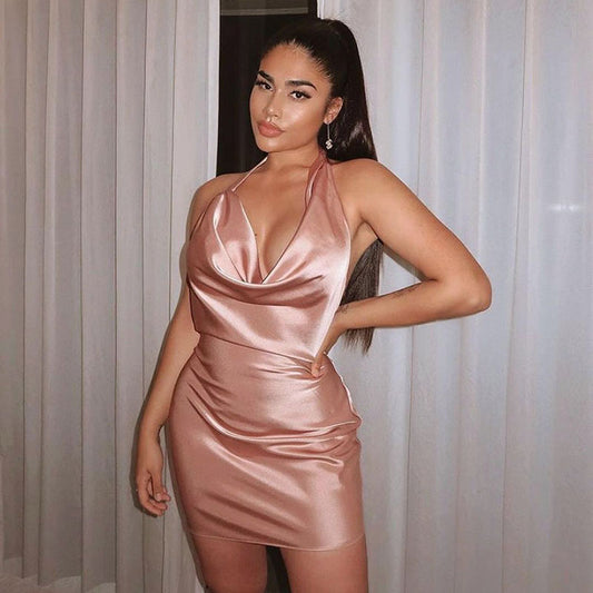 Vorteva Stunning V-neck satin mini dress