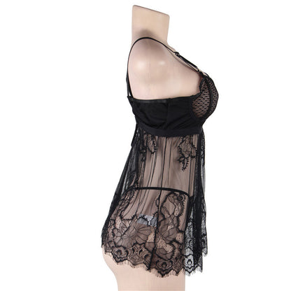 Women's Steel Ring See-through Mesh Slip Nightdress