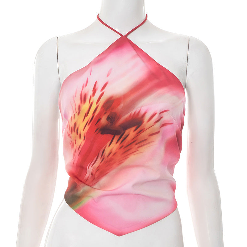 Halter Lace-up Backless Sexy T-shirt Top For Women
