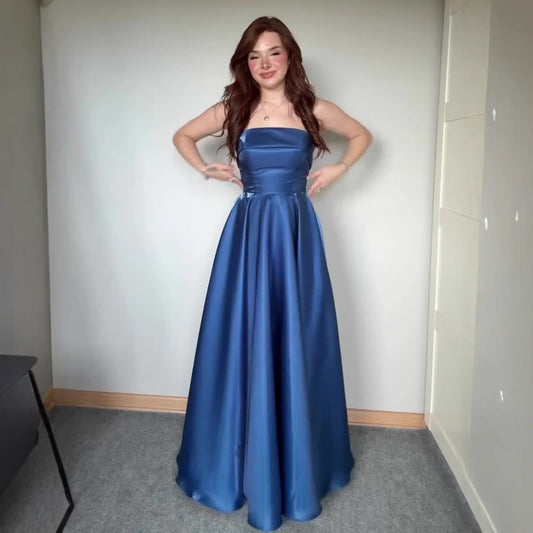 Lace-Up Tube Top Evening Dress