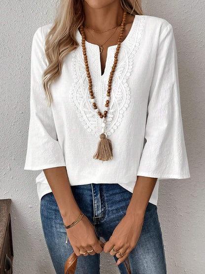 Vorteva Women’s Solid Color V-Neck Long Sleeve Blouse