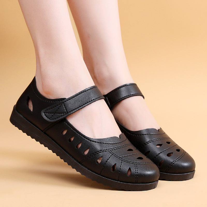 Hollow Breathing Comfortable Flat Soft Bottom Middle-aged And Elderly Sandals