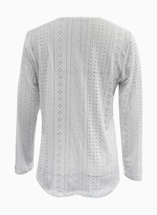 Button Front V-Neck Long Sleeve Blouse