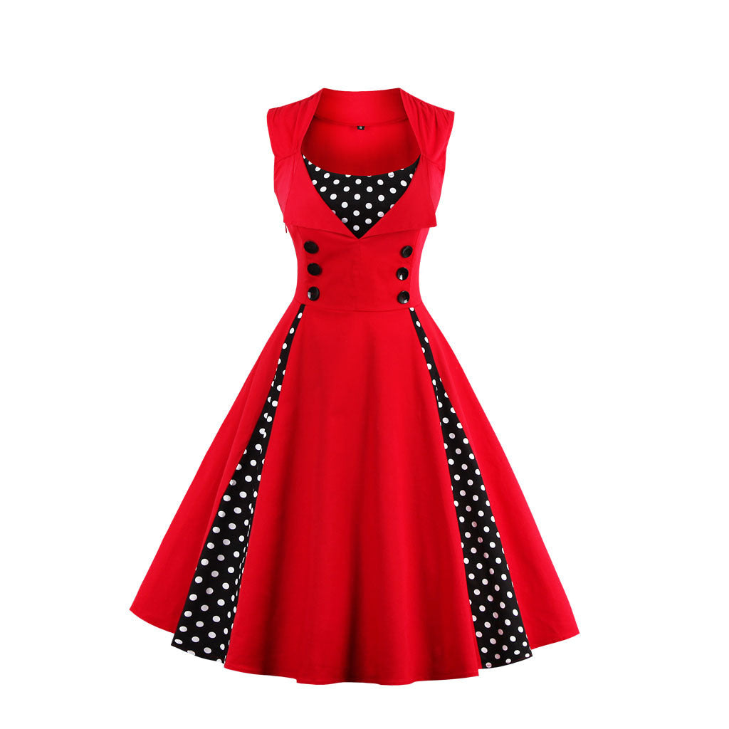 Wave Point Stitching Swing Dress
