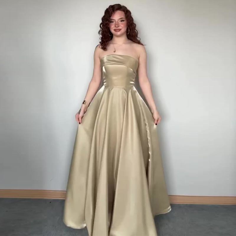 Lace-Up Tube Top Evening Dress