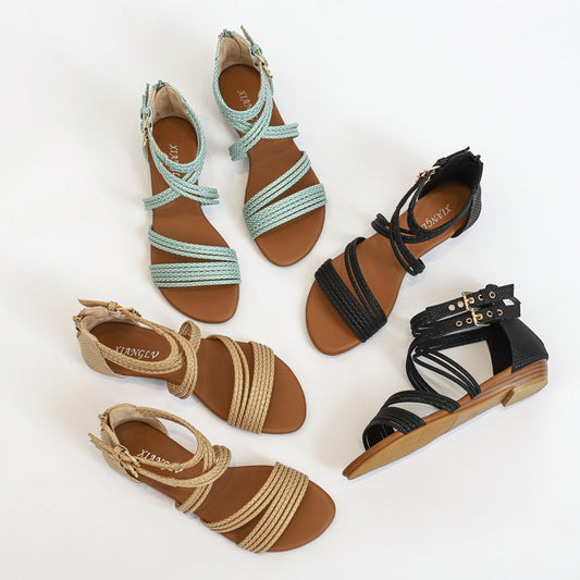 Open Toe Women's Shoes Thick Bottom Soft Bottom Cross Roman Sandals