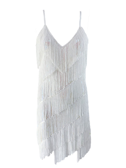 Sequined Fringe Latin Dance Dress with Suspenders