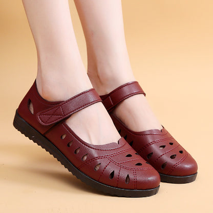 Hollow Breathing Comfortable Flat Soft Bottom Middle-aged And Elderly Sandals