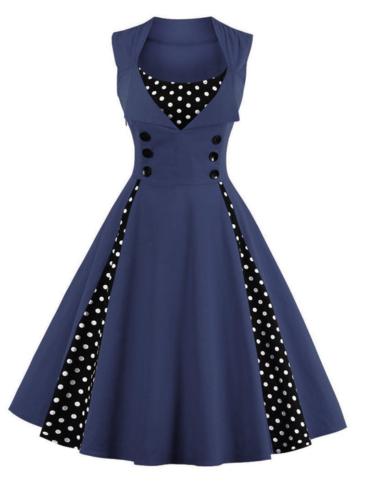 Wave Point Stitching Swing Dress