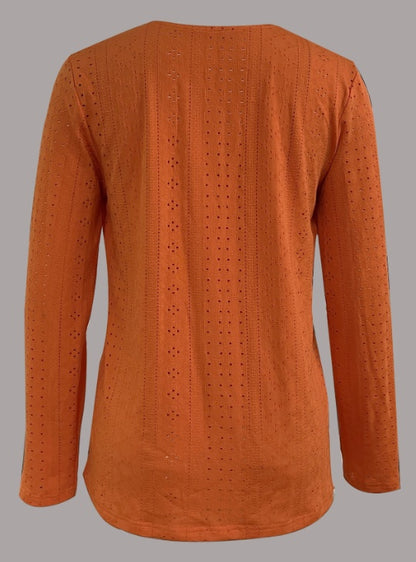 Button Front V-Neck Long Sleeve Blouse