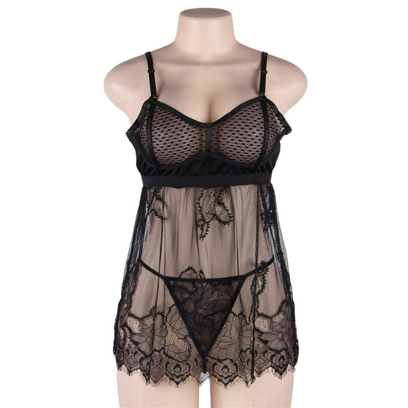 Women's Steel Ring See-through Mesh Slip Nightdress