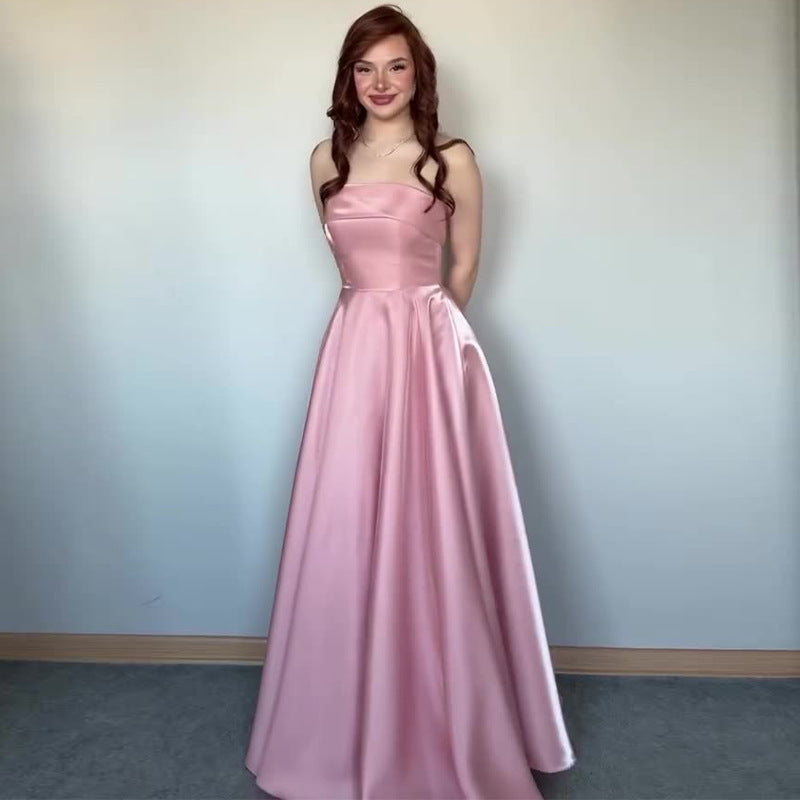 Lace-Up Tube Top Evening Dress