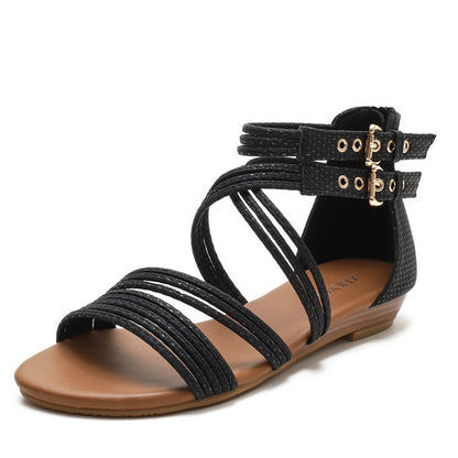 Open Toe Women's Shoes Thick Bottom Soft Bottom Cross Roman Sandals