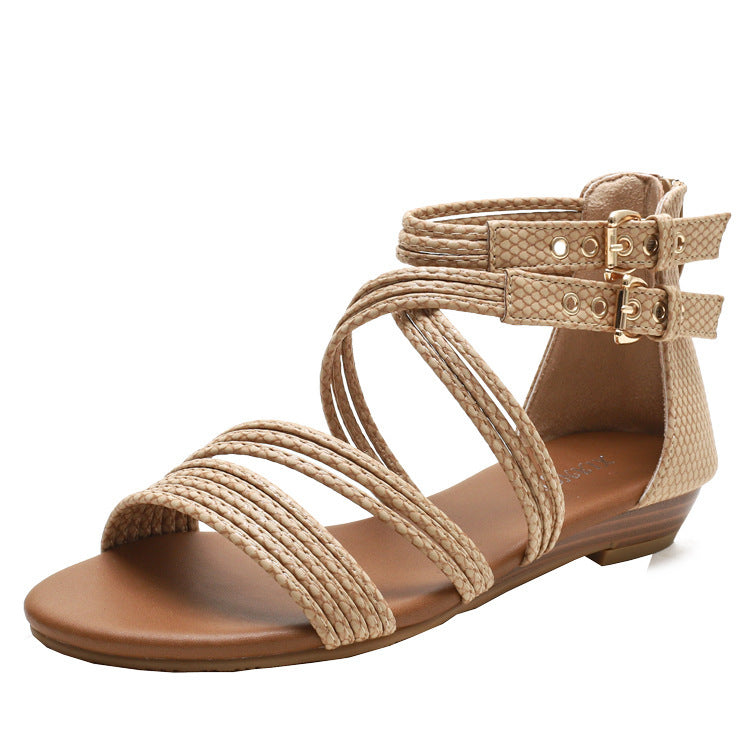 Open Toe Women's Shoes Thick Bottom Soft Bottom Cross Roman Sandals