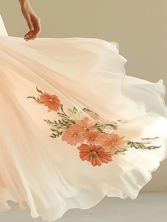 Women's V-Neck Short-Sleeve Digital Print Long Dress