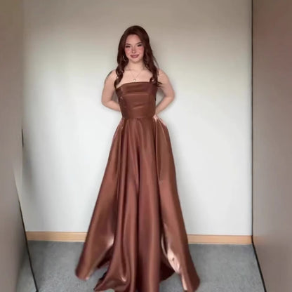 Lace-Up Tube Top Evening Dress