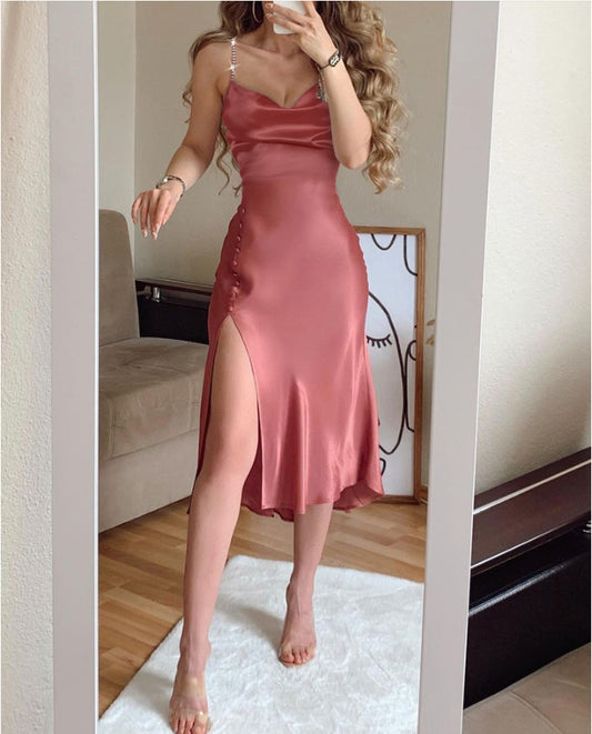 A Word Multicolor Solid Color Dress Chiffon Suspender Long Skirt