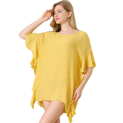 Women's Ruffled Solid Color Loose Beach Bikini Blouse Dress