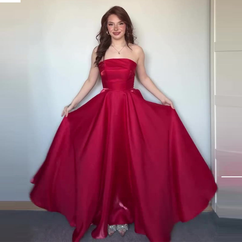 Lace-Up Tube Top Evening Dress