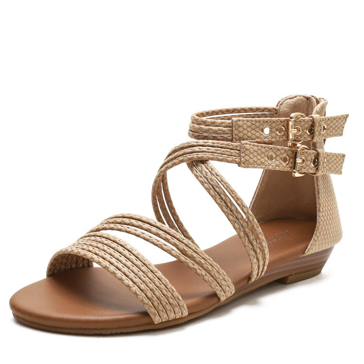 Open Toe Women's Shoes Thick Bottom Soft Bottom Cross Roman Sandals