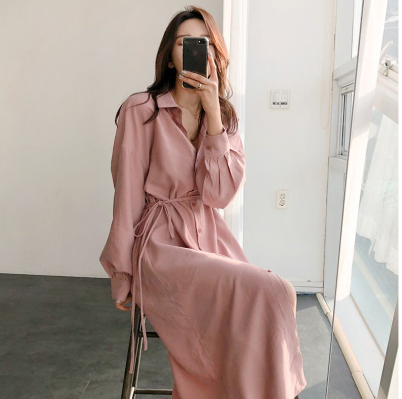 Women's Over-the-knee Mid-length Shirt Tie Dress