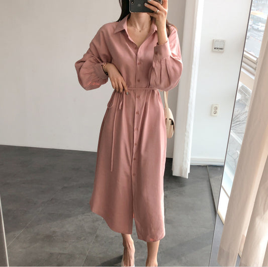 Women's Over-the-knee Mid-length Shirt Tie Dress