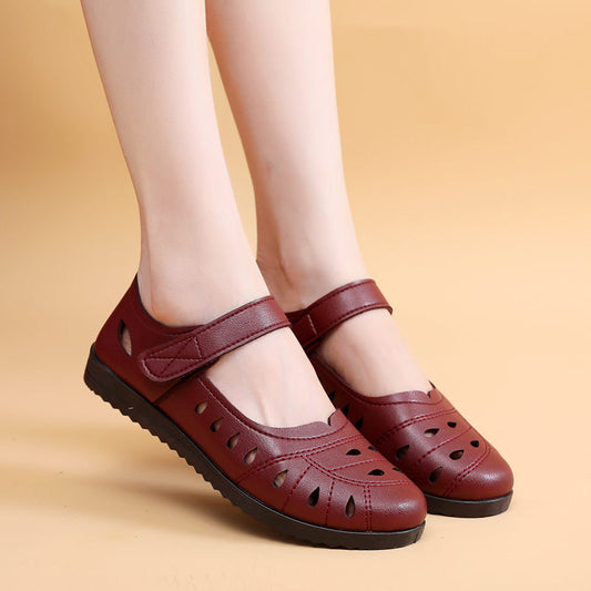 Hollow Breathing Comfortable Flat Soft Bottom Middle-aged And Elderly Sandals