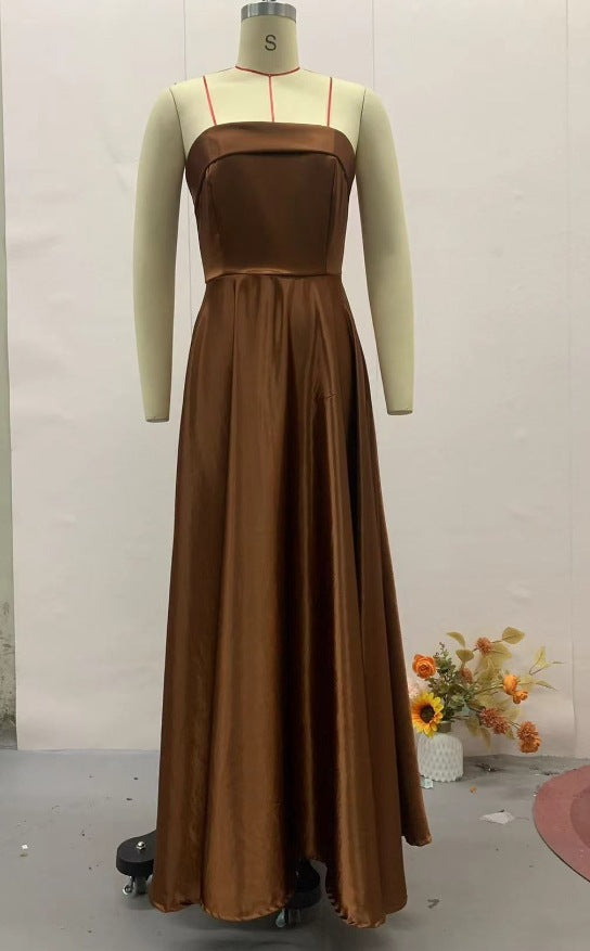 Lace-Up Tube Top Evening Dress